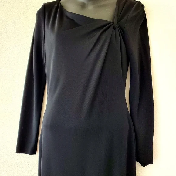 David Meister Black Long Sleeve Dress With Asymmetrical Neckline Size 2 - Picture 5 of 11